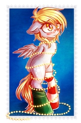 Size: 1431x2160 | Tagged: safe, artist:chaosangeldesu, derpy hooves, pegasus, pony, semi-anthro, g4, arm hooves, bipedal, chest fluff, christmas, christmas lights, clothes, female, holiday, socks, solo, striped socks