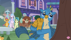 Size: 2208x1242 | Tagged: safe, screencap, gallus, ocellus, sandbar, silverstream, smolder, yona, changedling, changeling, classical hippogriff, dragon, earth pony, griffon, hippogriff, pony, yak, g4, what lies beneath, bow, cloven hooves, colored hooves, cute, dragoness, female, gallabetes, galluree, hair bow, jewelry, male, monkey swings, necklace, sandbar is not amused, student six, teenager