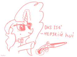 Size: 1200x895 | Tagged: safe, artist:ramprover, oc, oc only, pony, cyrillic, dialogue, flintlock, gun, handgun, pistol, russian, solo