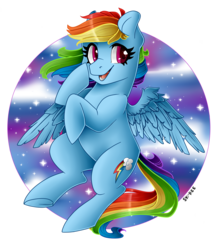 Size: 2480x2845 | Tagged: safe, artist:sk-ree, rainbow dash, pegasus, pony, g4, abstract background, cute, cutie mark, female, happy, high res, mare, open mouth, simple background, smiling, solo, spread wings, stars, transparent background, underhoof, wings