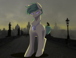 Size: 1310x1010 | Tagged: safe, artist:teapup, derpibooru exclusive, oc, oc only, oc:loki, earth pony, pony, cat eyes, earth, intimidating, lighting, male, perspective, prague, scar, slit pupils, solo, stallion, witcher