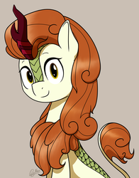 Size: 2200x2800 | Tagged: safe, artist:alexi148, autumn blaze, kirin, pony, g4, sounds of silence, female, high res, looking at you, mare, signature, simple background, smiling, solo
