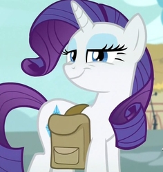 Size: 609x646 | Tagged: safe, screencap, rarity, pony, g4, inspiration manifestation, bag, cropped, smug