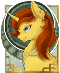 Size: 1249x1526 | Tagged: safe, artist:skywardsylphina, oc, pony, unicorn, apollonian gasket, bust, ear piercing, earring, jewelry, modern art, nouveau, piercing