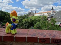 Size: 2309x1732 | Tagged: safe, spitfire, pony, g4, church, czech republic, irl, photo, plushie, solo, town