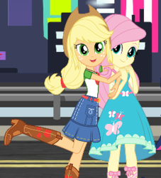 Size: 283x312 | Tagged: safe, applejack, fluttershy, equestria girls, g4, my little pony equestria girls: better together, cropped