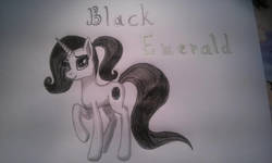 Size: 1024x615 | Tagged: safe, artist:shadow-nights, oc, oc only, oc:black emerald, pony, unicorn, female, mare, paper, smiling, solo, traditional art