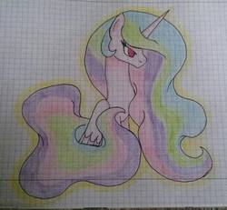 Size: 1830x1692 | Tagged: safe, artist:shadow-nights, princess celestia, alicorn, pony, g4, ethereal mane, female, frown, graph paper, mare, paper, signature, simple background, solo, traditional art, white background