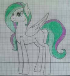 Size: 1700x1849 | Tagged: safe, artist:shadow-nights, oc, oc only, oc:lily pond, pegasus, pony, female, graph paper, mare, paper, signature, simple background, smiling, solo, traditional art, white background