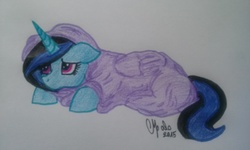 Size: 3200x1920 | Tagged: safe, artist:shadow-nights, oc, oc only, oc:moonlight, alicorn, pony, alicorn oc, blanket, female, high res, mare, paper, prone, signature, simple background, solo, traditional art, white background