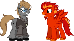Size: 2000x1125 | Tagged: safe, artist:theeditormlp, oc, oc only, oc:heat wave, oc:the editor, earth pony, pegasus, pony, clothes, glasses, male, simple background, stallion, sweater, transparent background