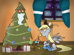 Size: 2896x2160 | Tagged: safe, artist:cookieboy011, derpy hooves, pegasus, pony, g4, christmas, christmas tree, cute, high res, holiday, tree, winter