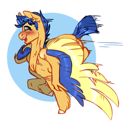 Size: 1300x1300 | Tagged: safe, artist:eqq_scremble, derpibooru exclusive, flash sentry, pegasus, pony, g4, alternate design, alternate hairstyle, blushing, colored wings, cute, diasentres, headcanon, male, scar, simple background, solo, spread wings, stallion, wings