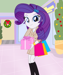 Size: 2800x3300 | Tagged: safe, artist:tabrony23, rarity, equestria girls, g4, christmas, female, high res, holiday, present, shopping, show accurate, solo