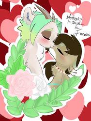 Size: 768x1024 | Tagged: safe, artist:dorkvader69, oc, oc:rune, hybrid, pony, blushing, eyes closed, female, happy, heart, horns, love, mother and daughter, nuzzling