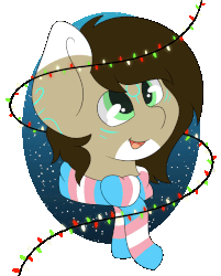 Size: 967x1200 | Tagged: artist needed, safe, oc, oc only, oc:rune, pony, animated, christmas, christmas lights, clothes, female, filly, flashing lights, gif, holiday, pride, scarf, solo, trans female, transgender