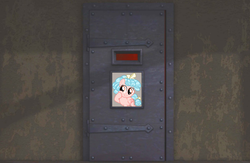 Size: 1256x819 | Tagged: safe, artist:oatscene, editor:jdueler11, cozy glow, g4, marks for effort, door, grizzly tales for gruesome kids, hothell darkness