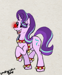 Size: 1500x1800 | Tagged: safe, artist:skydiggitydive, starlight glimmer, pony, unicorn, g4, bells, cannon, christmas, female, happy, holiday, jingle bells, red nose, sketch, smiling, solo, straps