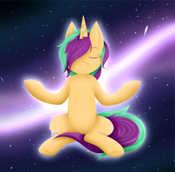 Size: 2235x2199 | Tagged: safe, artist:nekoremilia1, oc, oc only, pony, unicorn, commission, high res, meditation, solo, space
