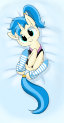 Size: 1842x3500 | Tagged: safe, artist:wafflecakes, allie way, pony, unicorn, g4, adorasexy, background pony, body pillow, clothes, cute, female, looking at you, mare, panties, sexy, shirt, socks, solo, striped socks, striped underwear, underwear