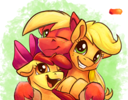 Size: 1280x1001 | Tagged: safe, artist:tsitra360, apple bloom, applejack, big macintosh, earth pony, pony, g4, apple siblings, bow, colored hooves, cute, female, filly, hair bow, hat, hatless, male, mare, missing accessory, moon, one eye closed, siblings, smiling, stallion, unshorn fetlocks