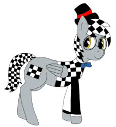 Size: 2636x2894 | Tagged: safe, artist:alviniscute, oc, oc only, oc:checkerboard, pony, 2019 community collab, derpibooru community collaboration, bowtie, clothes, hat, high res, simple background, solo, top hat, transparent background