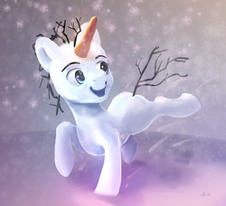 Size: 2123x1932 | Tagged: safe, artist:xbi, pony, unicorn, 30 minute art challenge finished after, carrot, food, frozen (movie), olaf, ponified, solo