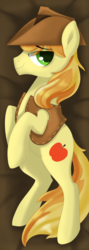 Size: 1024x2882 | Tagged: safe, artist:okapifeathers, braeburn, earth pony, pony, g4, body pillow, body pillow design, clothes, hat, male, smiling, solo, stallion