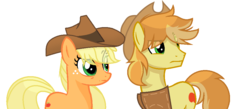 Size: 1014x442 | Tagged: safe, artist:sapphireartemis, applejack, braeburn, pony, g4, cousins, implied braejack, implied incest, simple background, story included, transparent background, white outline