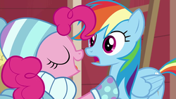 Size: 1280x720 | Tagged: safe, screencap, pinkie pie, rainbow dash, g4, triple pony dare ya