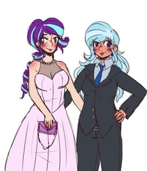 Size: 540x625 | Tagged: safe, artist:mylittleyuri, starlight glimmer, trixie, human, g4, blushing, female, happy, humanized, lesbian, married, married couple, ship:startrix, shipping, tumblr