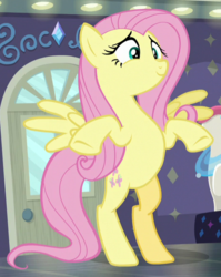 Size: 465x584 | Tagged: safe, screencap, fluttershy, pegasus, pony, fake it 'til you make it, g4, bipedal, cropped, cute, female, mare, shyabetes, smiling, solo, standing