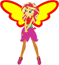 Size: 526x582 | Tagged: safe, artist:selenaede, artist:user15432, sunset shimmer, fairy, human, equestria girls, g4, artificial wings, augmented, barely eqg related, base used, clothes, crossover, element of forgiveness, fairy tale, fairy wings, fairyized, good fairy, hasbro, hasbro studios, humanized, jewelry, magic, magic wand, magic wings, necklace, ponied up, red wings, shoes, sleeping beauty, solo, wand, winged humanization, wings