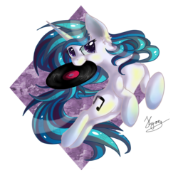 Size: 1000x1000 | Tagged: safe, artist:hilloty, derpibooru exclusive, dj pon-3, vinyl scratch, pony, unicorn, g4, abstract background, female, mare, mouth hold, simple background, solo, transparent background
