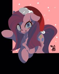 Size: 1642x2048 | Tagged: safe, artist:tohupo, pinkie pie, earth pony, pony, g4, christmas, female, grin, hat, holiday, mare, pinkamena diane pie, santa hat, smiling, solo
