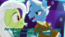 Size: 640x360 | Tagged: safe, edit, edited screencap, screencap, granny smith, jack pot, g4, grannies gone wild, caption, cards against humanity, duo, image macro, implied shipping, implied straight, text