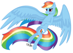 Size: 1272x918 | Tagged: safe, artist:shadow-nights, rainbow dash, pegasus, pony, g4, female, flying, mare, signature, simple background, smiling, solo, spread wings, transparent background, wings