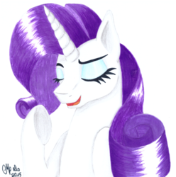 Size: 1240x1252 | Tagged: safe, artist:shadow-nights, rarity, pony, unicorn, g4, eyes closed, eyeshadow, female, makeup, mare, mascara, raised hoof, signature, simple background, smug, solo, traditional art, white background