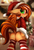 Size: 2008x2983 | Tagged: safe, artist:pridark, oc, oc only, oc:pumpkin patch, bat pony, pony, bat pony oc, blushing, butt, christmas, clothes, commission, costume, fangs, female, hat, high res, holiday, looking back, mare, plot, santa costume, santa hat, socks, solo, stockings, striped socks, thigh highs