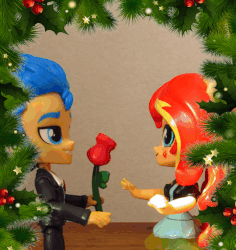 Size: 540x572 | Tagged: safe, artist:whatthehell!?, flash sentry, sunset shimmer, equestria girls, g4, animated, clothes, doll, equestria girls minis, eqventures of the minis, female, gif, guitar, irl, male, merry christmas, photo, ponied up, ship:flashimmer, shipping, stop motion, straight, toy, tuxedo