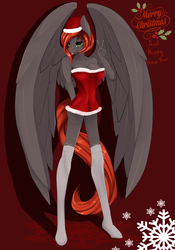 Size: 1750x2500 | Tagged: safe, artist:chapaevv, oc, oc only, oc:noelle, anthro, anthro oc, christmas, clothes, female, holiday, looking at you, mare, patreon, solo, stockings, thigh highs