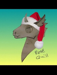 Size: 750x1000 | Tagged: safe, artist:benè quill, oc, oc only, changeling, bust, changeling oc, christmas, christmas changeling, hat, holiday, santa hat, solo