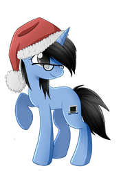 Size: 1313x1707 | Tagged: artist needed, safe, oc, oc only, oc:tinker doo, pony, unicorn, christmas, glasses, hat, holiday, rule 63, santa hat
