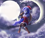 Size: 4096x3436 | Tagged: safe, artist:jeglegator, princess luna, human, equestria girls, christmas, clothes, cloud, costume, female, hat, holiday, looking at you, moon, night, santa costume, santa hat, solo