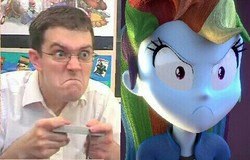 Size: 480x308 | Tagged: safe, rainbow dash, human, equestria girls, g4, 3d, angry, angry video game nerd, cinemassacre, do i look angry, irl, irl human, james rolfe, nintendo entertainment system, photo, the bugs bunny birthday blowout