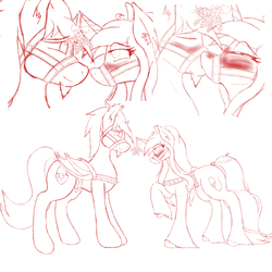 Size: 1460x1460 | Tagged: safe, artist:acespade777, oc, oc only, oc:ace spade, oc:wildwire, bat pony, pony, unicorn, bat pony oc, bells, bridle, couple, female, harness, holiday, husband and wife, kissing, male, mare, mistletoe, shipping, size difference, straight, tack, tail wrap