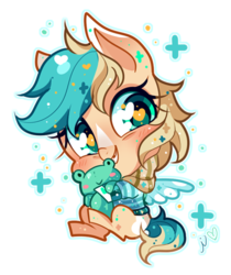 Size: 433x516 | Tagged: safe, artist:ipun, oc, oc only, oc:sun light, frog, pegasus, pony, blushing, clothes, cute, female, heart eyes, mare, plushie, simple background, smiling, solo, sparkles, transparent background, weapons-grade cute, wingding eyes