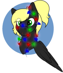 Size: 683x790 | Tagged: artist needed, safe, oc, oc only, oc:veen sundown, horse, pegasus, pony, blonde, christmas, christmas lights, female, holiday, mare, simple background, solo, sundown clan, transparent background