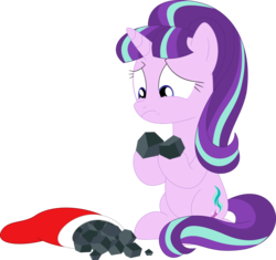 Size: 3563x3344 | Tagged: dead source, safe, artist:porygon2z, starlight glimmer, pony, unicorn, g4, christmas, christmas stocking, coal, cruel, female, heartbreak, heartless, high res, holiday, mare, moral event horizon, naughty, s5 starlight, sad, sadlight glimmer, simple background, solo, starlight gets what's coming to her, tearjerker, transparent background