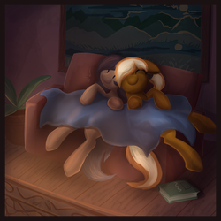 Size: 3000x3000 | Tagged: safe, artist:tiothebeetle, oc, oc only, oc:coffee creme, oc:quillwright, pegasus, pony, blanket, book, couch, fireplace, high res, snuggling